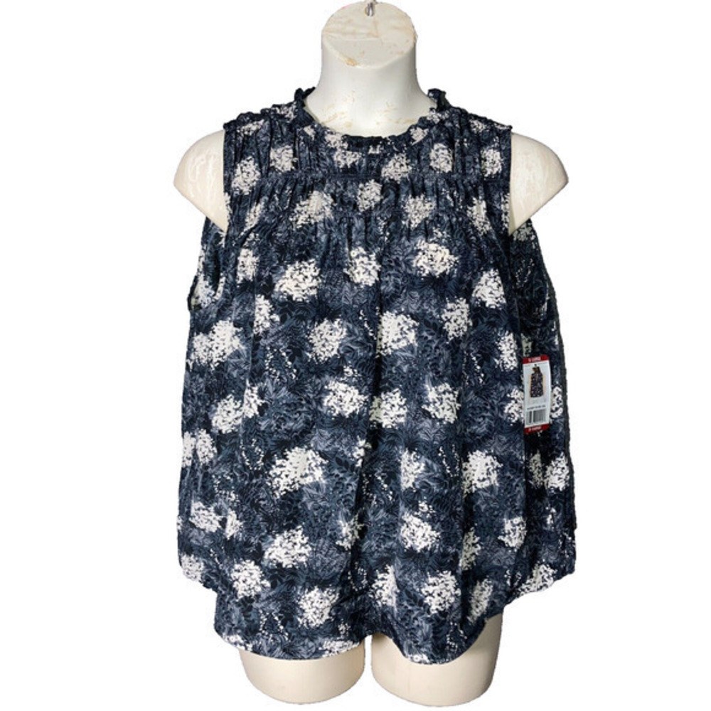 Joie Women’s Baltic Print Fern Floral Babydoll Sleeveless Smocked Ruffled Blouse
